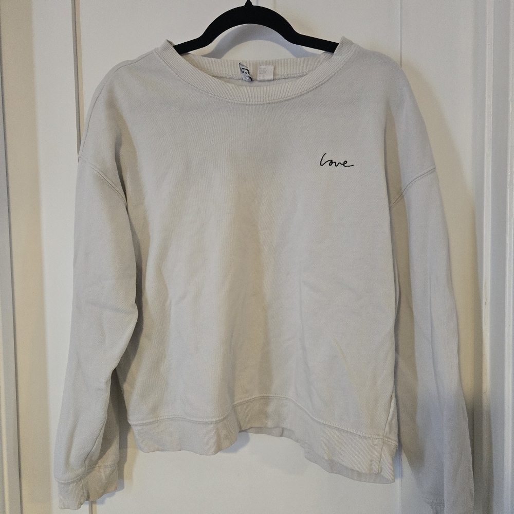 White Sweatshirt with 'Love' Embroidery